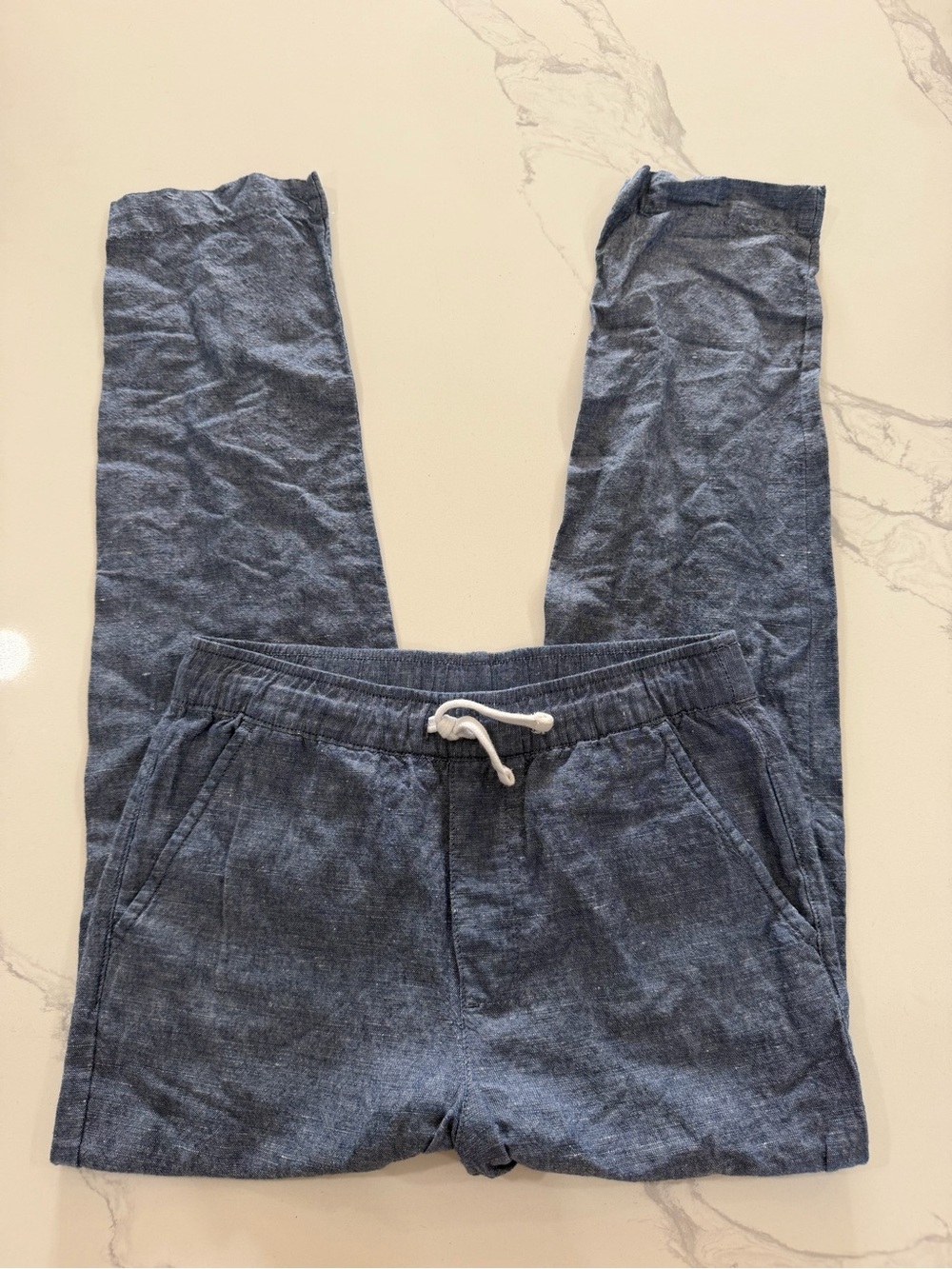Janie and Jack Boys Size 10 Blue Chambray Linen Blend Pull-On Drawstring Pants